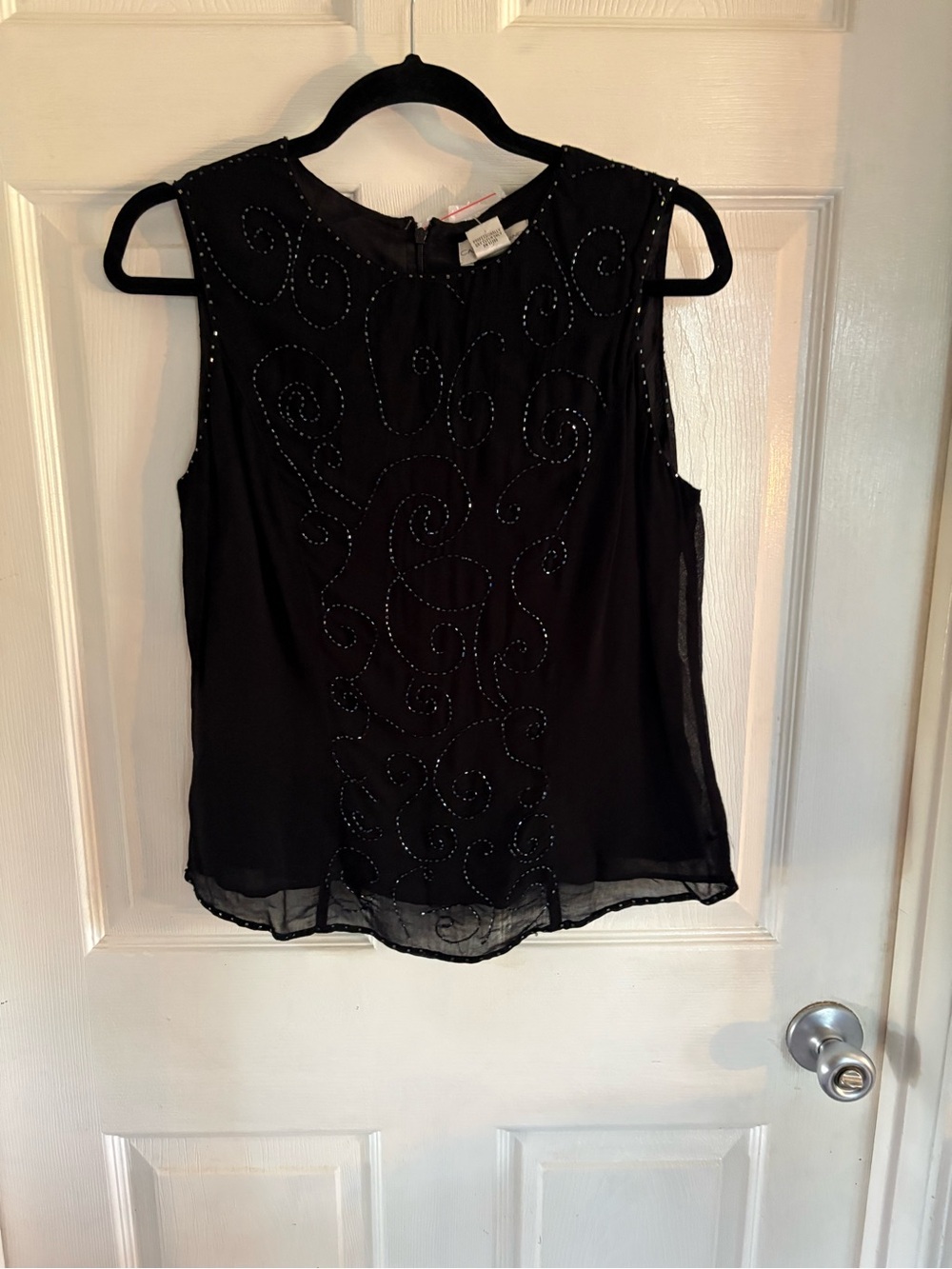 New black tank top Art Deco Flapper beaded sheer day to night ladies 8 shirt